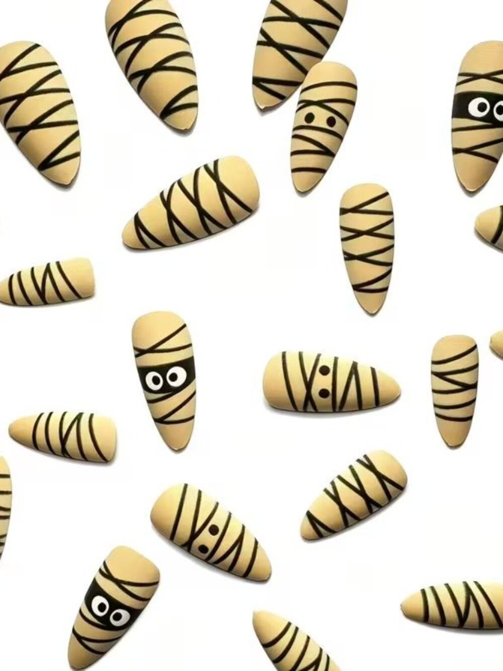 24pcs Matte Nude Almond Halloween Spooky Big-Eye Nail set NIB - Picture 3 of 6